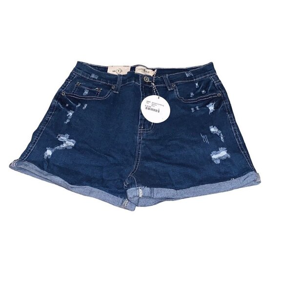 Umgee Denim Distressed Cuffed Jean Shorts Women’s  Shortie SZ 5 Dark NWT - Picture 1 of 7
